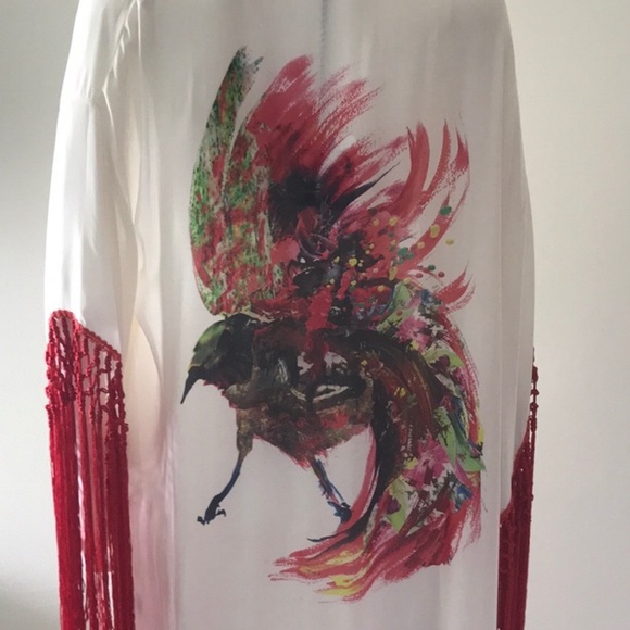 Lisa Maree fringe kimono kaftan pheonix vortex rave burning man gypsy cover up - Picture 1 of 3